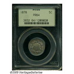 1878 5C PR64 PCGS. Light olive-gray toning visits