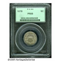 1878 5C PR66 PCGS. Lovely, faintly matte proof ex