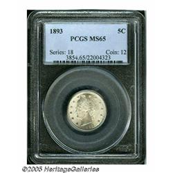 1893 5C MS65 PCGS. Lustrous Gem with only slight 