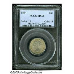 1894 5C MS66 PCGS. Gold-tan patination overlies s