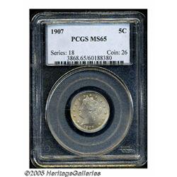 1907 5C MS65 PCGS. Lustrous, light golden-violet 