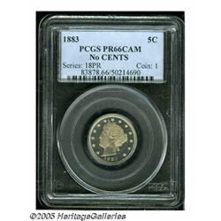 1883 5C No Cents PR66 Cameo PCGS. Premium Gem cam