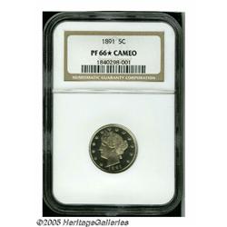 1891 5C PR66 S Cameo NGC. Softly struck on the ob