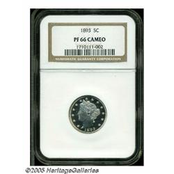 1893 5C PR66 Cameo NGC. Sharply struck with deepl