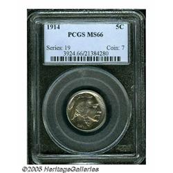 1914 5C MS66 PCGS. Sharply struck with matte-like