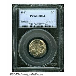 1917 5C MS66 PCGS. Blushes of apricot and steel-b