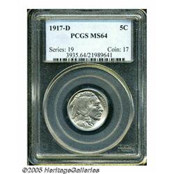 1917-D 5C MS64 PCGS. Untoned and somewhat softly 