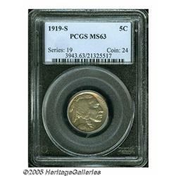 1919-S 5C MS63 PCGS. Variegated golden-brown and 