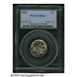 1920 5C MS66 PCGS. Lightly toned, boldly struck w