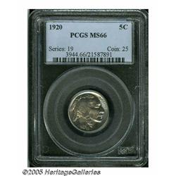 1920 5C MS66 PCGS. Slightly weak above the knot i