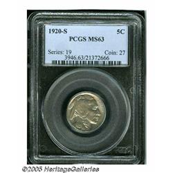 1920-S 5C MS63 PCGS. This carefully preserved bet