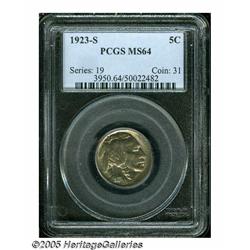 1923-S 5C MS64 PCGS. Rich lilac patina embraces t