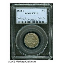 1924-S 5C VF35 PCGS. An evenly worn example of th
