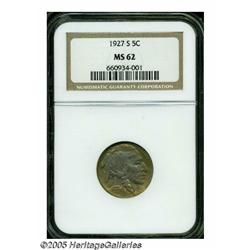 1927-S 5C MS62 NGC. Medium intensity tan-gold, li