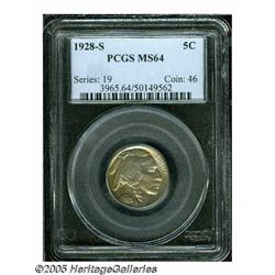 1928-S 5C MS64 PCGS. Rose and tan hues invigorate