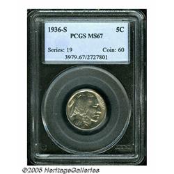 1936-S 5C MS67 PCGS. Highly lustrous and fully st