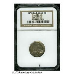 1937-D 5C Three-Legged AU58 NGC. FS-20.2. Attract