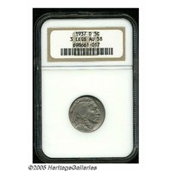 1937-D 5C Three-Legged AU58 NGC. An attractively 