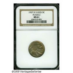 1937-D 5C Three-Legged MS61 NGC. FS-020.2. An att