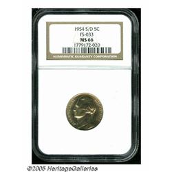 1954-S/D 5C MS66 NGC. Bright lustrous surfaces ti