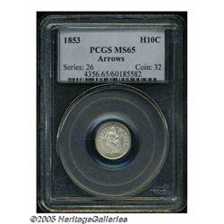 1853 H10C Arrows MS65 PCGS. Highly lustrous, esse