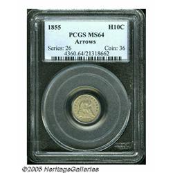 1855 H10C Arrows MS64 PCGS. Untoned with deep sat
