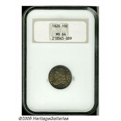 1820 10C Large 0 MS64 NGC. JR-2, R.3. Sea-green, 