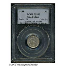 1838 10C Small Stars MS63 PCGS. Milky-rose surfac