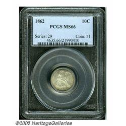 1862 10C MS66 PCGS. Mottled orange peripheries wi