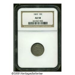 1865 10C AU58 NGC. A rare issue from the final ye