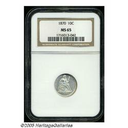 1870 10C MS65 NGC. Lustrous, faintly golden, Gem 