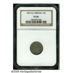 1873-CC 10C Arrows VF20 NGC. An extremely scarce 