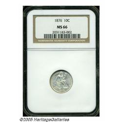 1876 10C MS66 NGC. Type One Reverse. A stone-whit