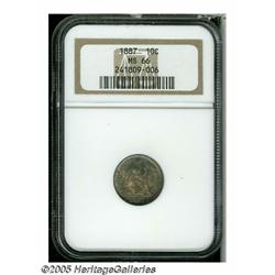 1887 10C MS66 NGC. Lavish original toning and ful