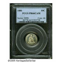 1881 10C PR66 Cameo PCGS. A near-brilliant Premiu