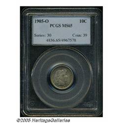 1905-O 10C MS65 PCGS. Mottled violet and gold, wi