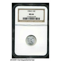 1906-S 10C MS66 NGC. Bright, virtually colorless 