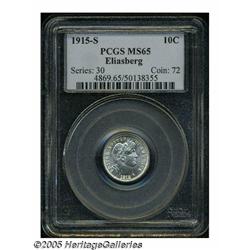 1915-S 10C MS65 PCGS. Lustrous Gem example with a