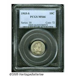 1915-S 10C MS66 PCGS. Boldly struck and quite lus