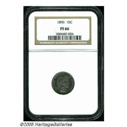 1896 10C PR66 NGC. Mottled teal, indigo and viole