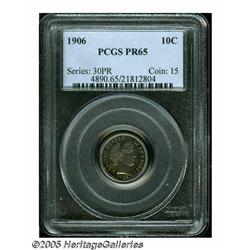 1906 10C PR65 PCGS. Mottled violet-gold, green an