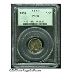1907 10C PR66 PCGS. Speckled gold and violet toni