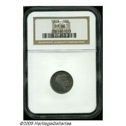 1913 10C PR66 NGC. Deep-indigo and orange color c