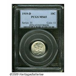 1919-D 10C MS65 PCGS. Lovely Gem example with und