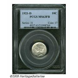 1921-D 10C MS63 Full Bands PCGS. Lustrous, with j