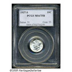 1937-S 10C MS67 Full Bands PCGS. Brilliant with d