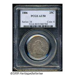 1806 25C AU50 PCGS. B-9, R.1. Violet-gold toned s