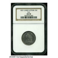1831 25C Large Letters AU58 NGC. B-6, R.4. Lovely