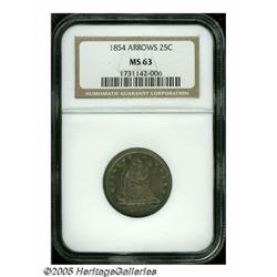 1854 25C Arrows MS63 NGC. Mauve-gray and mint-gre