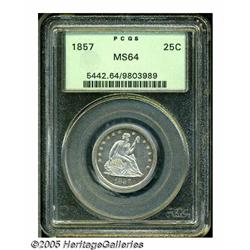 1857 25C MS64 PCGS. Lustrous near-Gem example wit